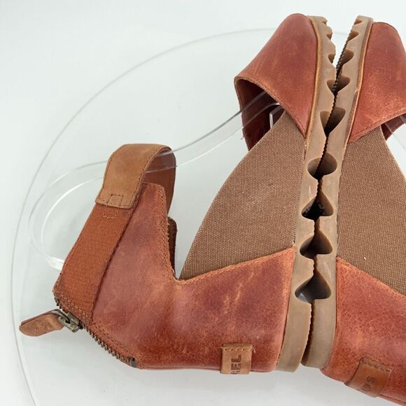 Sorel Joanie II Sandals Women's 10.5 Brown Leather Lace Up Lug Sole Wedge Heel - Picture 8 of 15